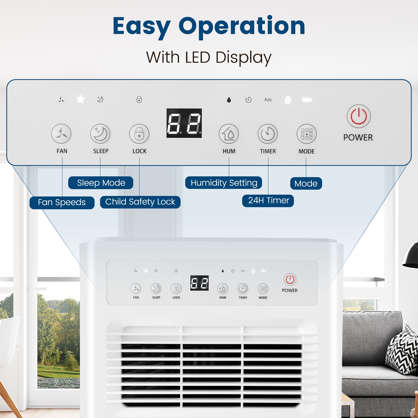 32 Pints/Day Portable Quiet Dehumidifier for Rooms up to 2500 Sq.