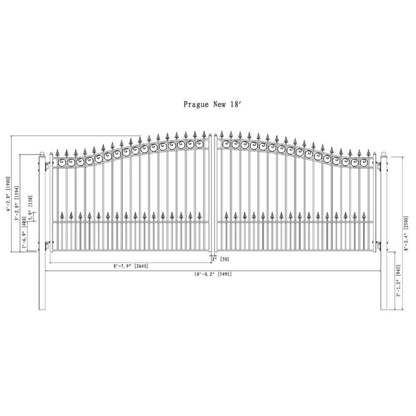 12FT - 18FT Heavy-Duty Prague-Style Powder-Coated Galvanized Steel Dual Swing Driveway Gate
