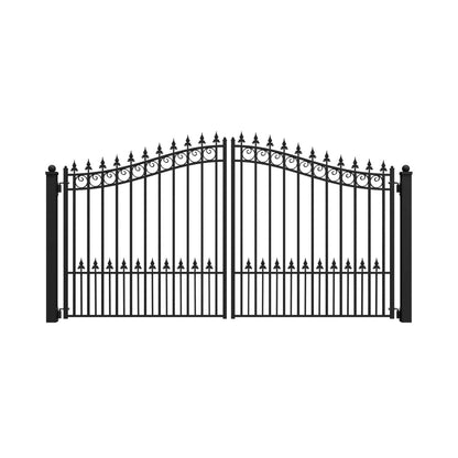 12FT - 18FT Heavy-Duty Prague-Style Powder-Coated Galvanized Steel Dual Swing Driveway Gate