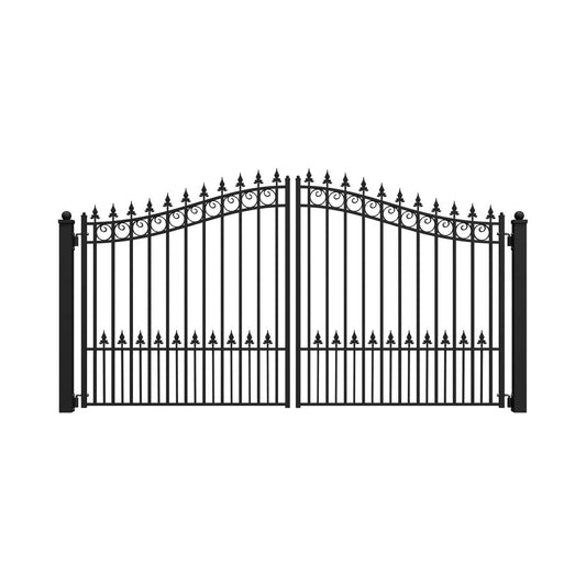 12FT - 18FT Heavy-Duty Prague-Style Powder-Coated Galvanized Steel Dual Swing Driveway Gate