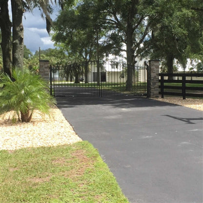 12FT - 18FT Heavy-Duty Prague-Style Powder-Coated Galvanized Steel Dual Swing Driveway Gate