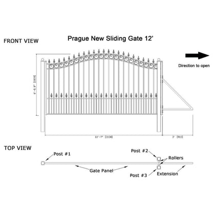12FT - 18FT Heavy-Duty Prague-Style Premium Steel Sliding Driveway Gate