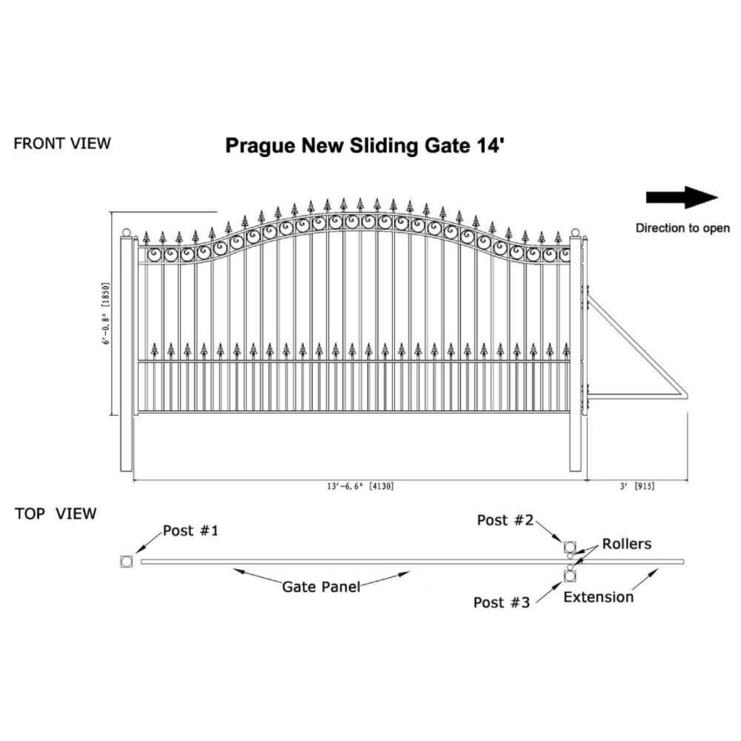 12FT - 18FT Heavy-Duty Prague-Style Premium Steel Sliding Driveway Gate