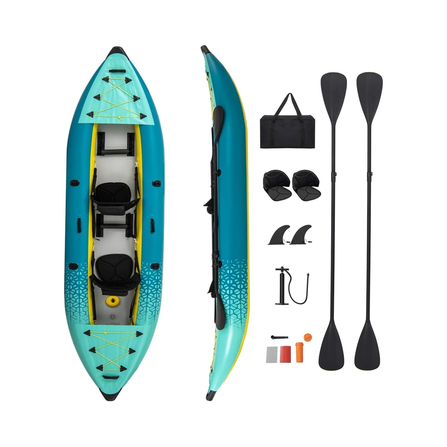 Premium 12FT 2-Person Inflatable Tandem Kayak Kit with Pump and Paddles