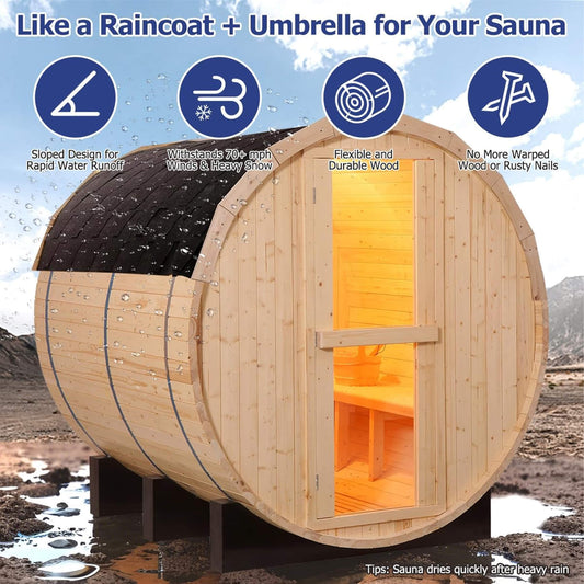 Thermora Premium All-Weather Outdoor Pinewood Barrel Sauna Kit With 4.5KW Heater And Tempered Glass Window