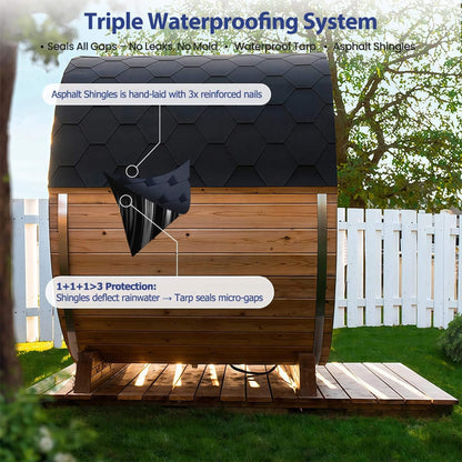 Thermora Premium All-Weather Outdoor Pinewood Barrel Sauna Kit With 4.5KW Heater And Tempered Glass Window