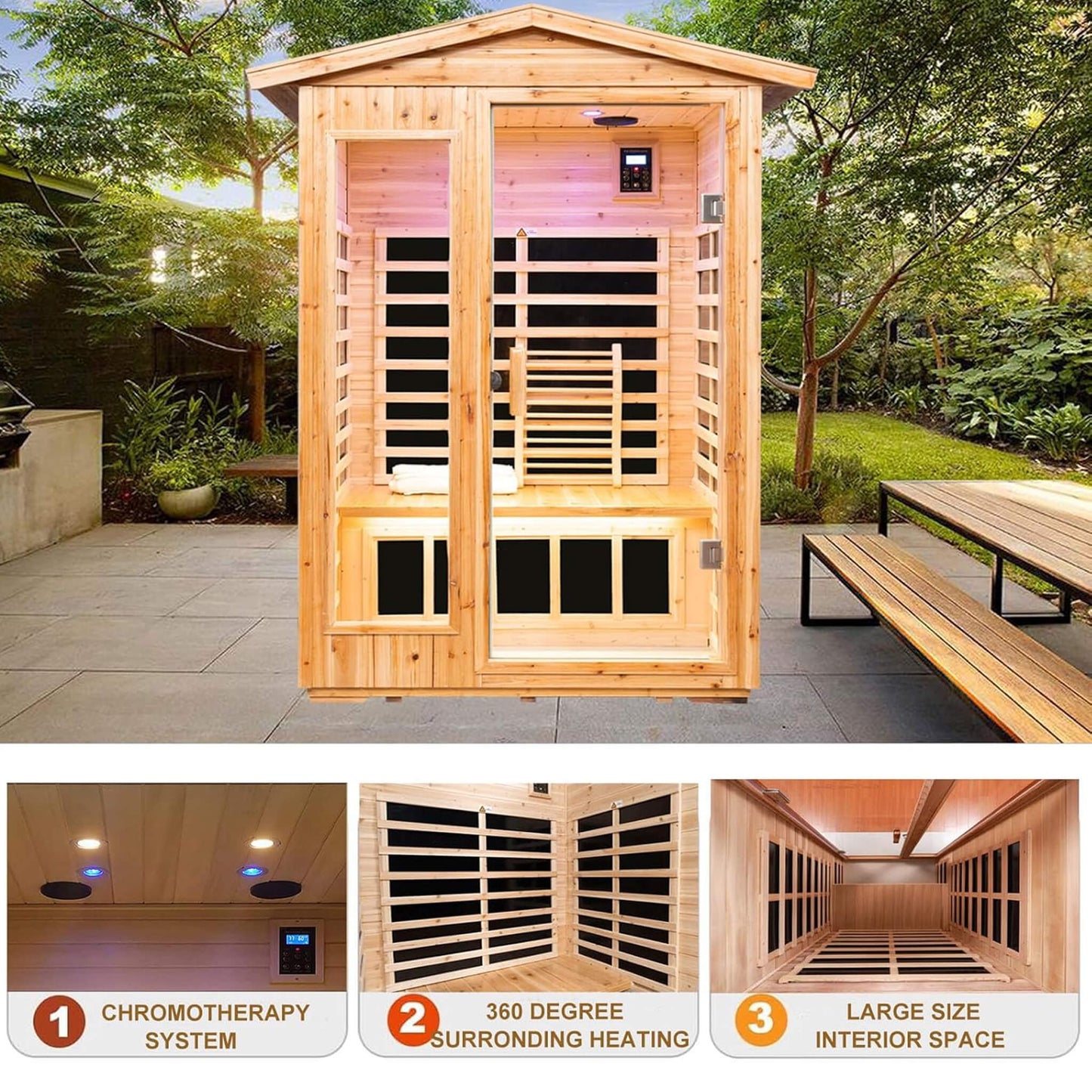 Thermora Premium 2-Person Indoor Outdoor Low EMF FAR-Infrared Hemlock Wood Personal Home Sauna Spa, 1750W