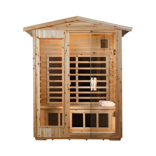 Thermora Premium 2-Person Indoor Outdoor Low EMF FAR-Infrared Hemlock Wood Personal Home Sauna Spa, 1750W