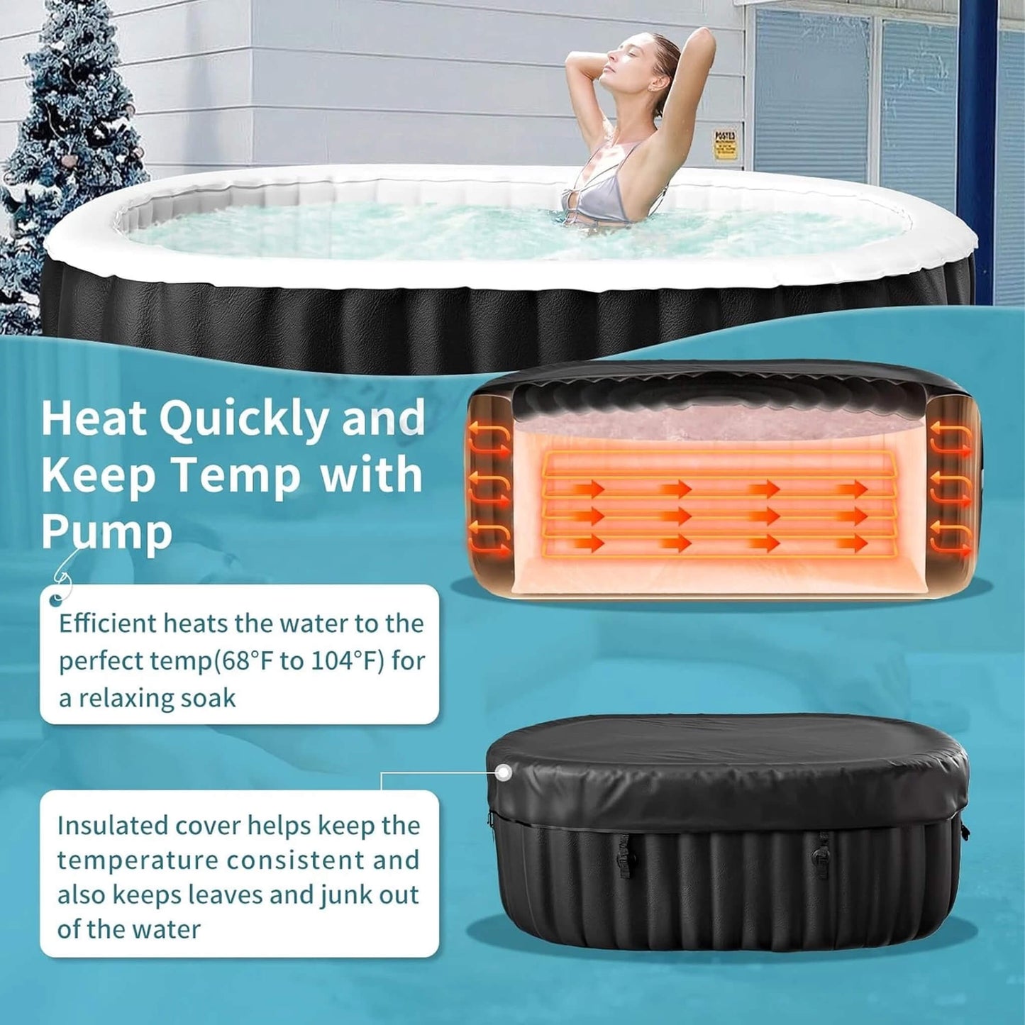Premium 2-Person Inflatable Hot Tub Kit with 8-Color LED Lights