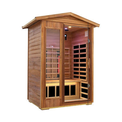 Thermora Deluxe 2-Person Outdoor Mahogany Low EMF Far Infrared Sauna with Bluetooth Audio and LED Lights