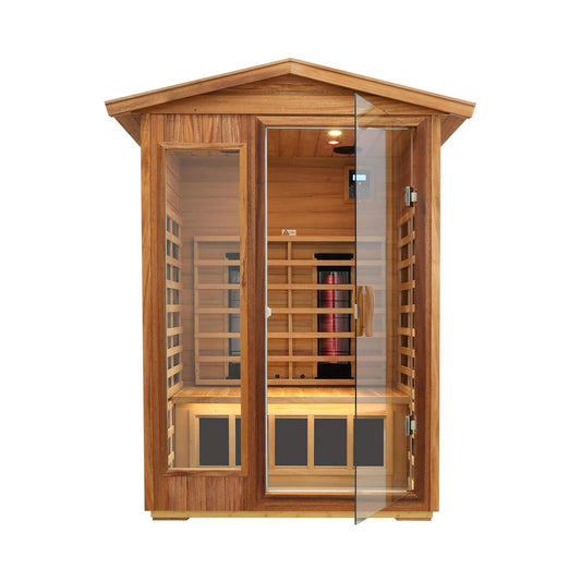 Thermora Deluxe 2-Person Outdoor Mahogany Low EMF Far Infrared Sauna with Bluetooth Audio and LED Lights