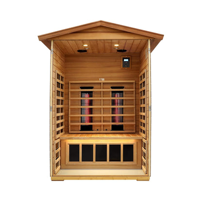Thermora Deluxe 2-Person Outdoor Mahogany Low EMF Far Infrared Sauna with Bluetooth Audio and LED Lights
