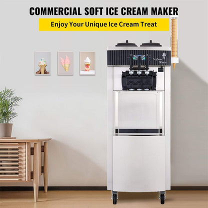 Premium 3-Flavors Commercial Soft Serve Ice Cream Machine Yogurt Maker 20-28 L/H