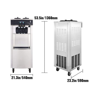 Premium 3-Flavors Commercial Soft Serve Ice Cream Machine Yogurt Maker 20-28 L/H