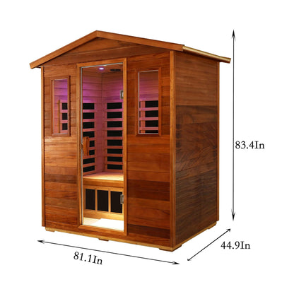 Thermora Luxury 3-Person Outdoor Mahogany Full Spectrum Ultra-Low EMF FAR Infrared Sauna with Chromotherapy and Bluetooth Speakers