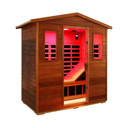 Thermora Luxury 3-Person Outdoor Mahogany Full Spectrum Ultra-Low EMF FAR Infrared Sauna with Chromotherapy and Bluetooth Speakers