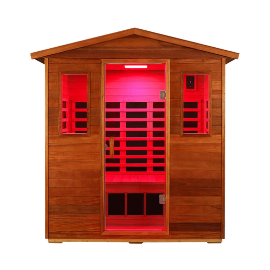 Thermora Luxury 3-Person Outdoor Mahogany Full Spectrum Ultra-Low EMF FAR Infrared Sauna with Chromotherapy and Bluetooth Speakers