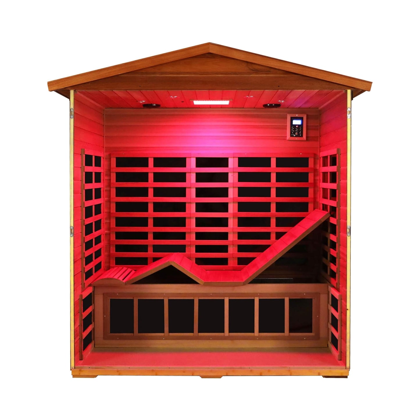 Thermora Luxury 3-Person Outdoor Mahogany Full Spectrum Ultra-Low EMF FAR Infrared Sauna with Chromotherapy and Bluetooth Speakers