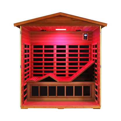 Thermora Luxury 3-Person Outdoor Mahogany Full Spectrum Ultra-Low EMF FAR Infrared Sauna with Chromotherapy and Bluetooth Speakers