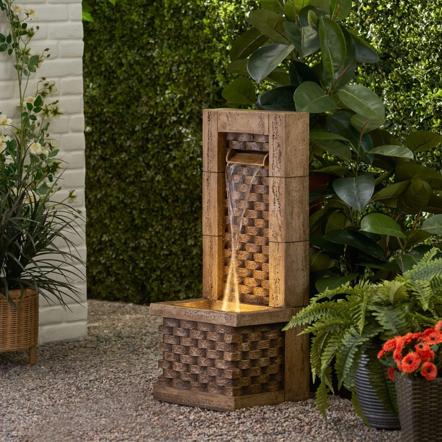 Premium 35-Inch Hand-Crafted Weather-Resistant Waterfall Fountain with LED Lights