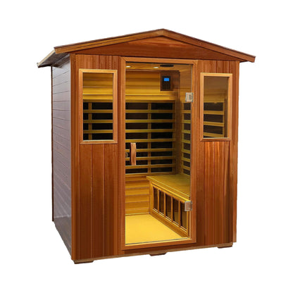 Thermora Deluxe 4-Person Outdoor Mahogany Full Spectrum Ultra-Low EMF FAR Infrared Sauna With Chromotherapy And Bluetooth Speakers