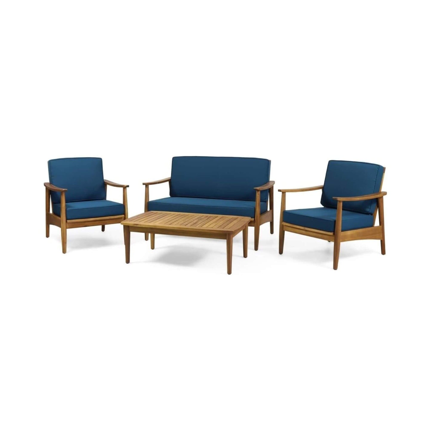 Alora Premium 4-Piece Wooden Outdoor Patio Conversation Seating Set With Cushions