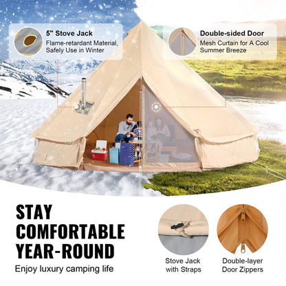 Premium 4-Season Camping Canvas Bell Yurt Tent With Stove Jack
