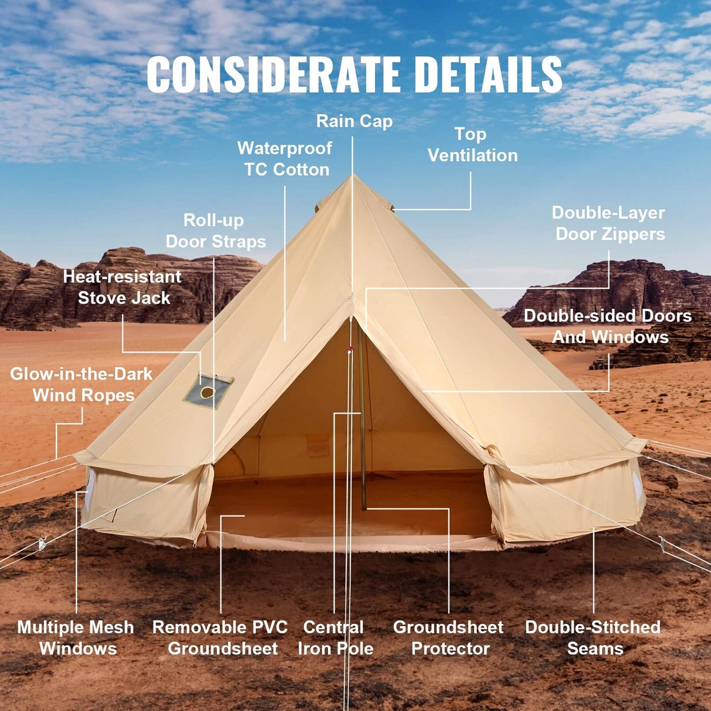Premium 4-Season Camping Canvas Bell Yurt Tent With Stove Jack