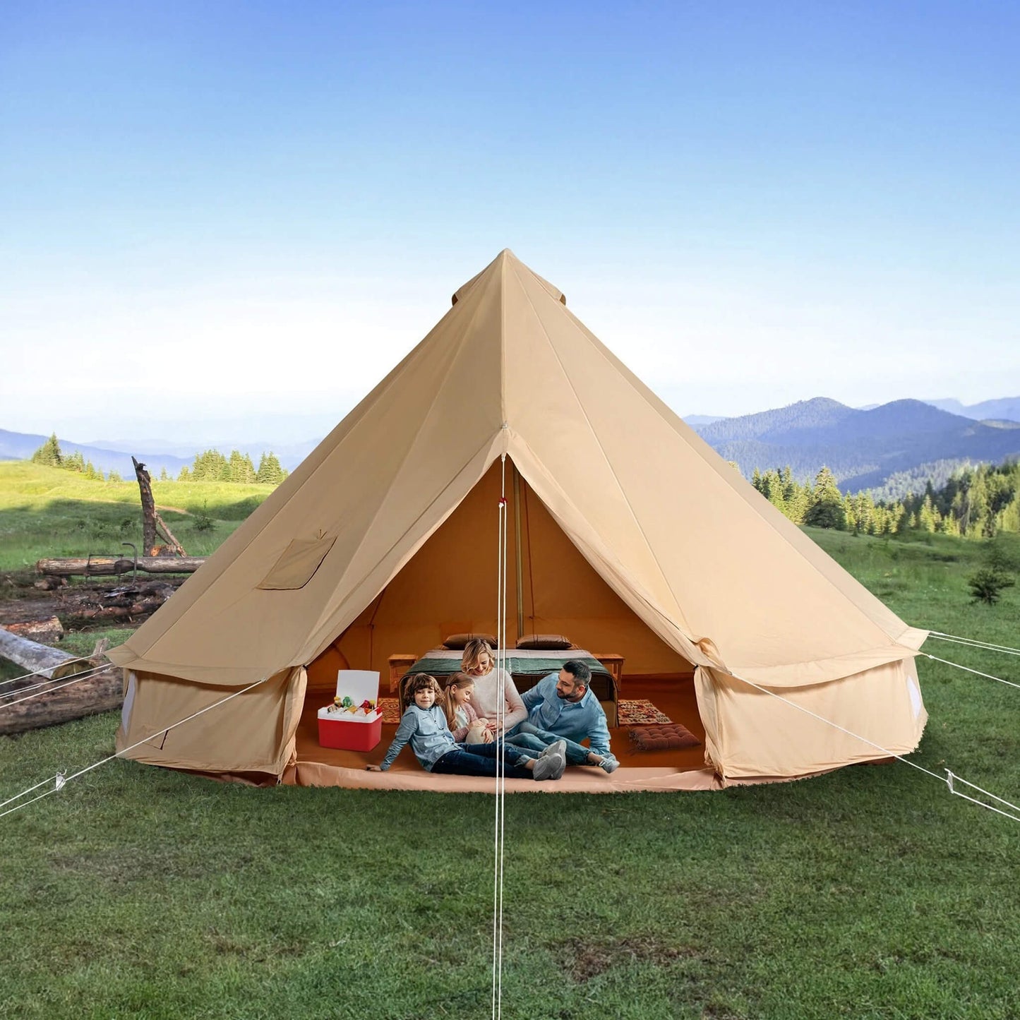 Premium 4-Season Camping Canvas Bell Yurt Tent With Stove Jack