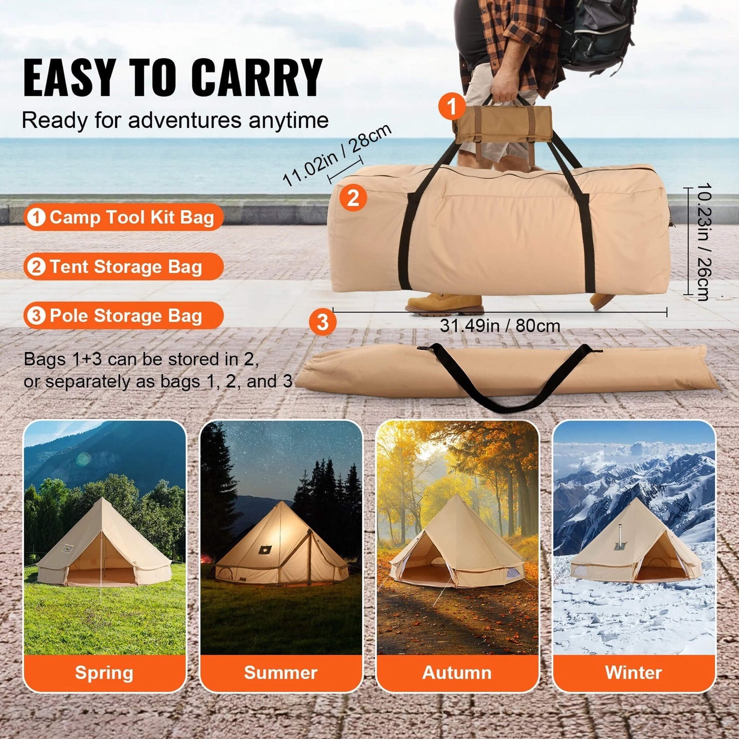 Premium 4-Season Camping Canvas Bell Yurt Tent With Stove Jack