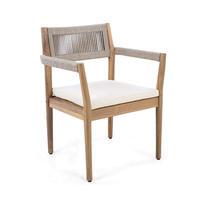 Alora Premium 5-Piece Outdoor Acacia Wood Patio Furniture Set With Braided Dining Chairs, Cushions, And Dining Table