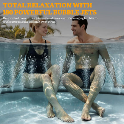 Premium 77-Inch Portable 6-Person Natural Stone Design Inflatable Square Hot Tub with 180 Massage Jets