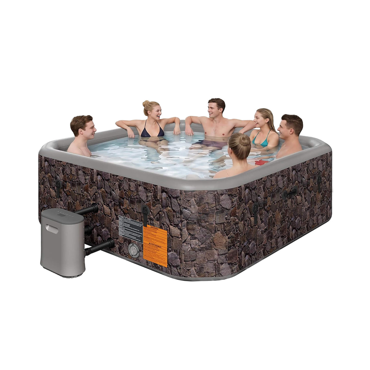 Premium 77-Inch Portable 6-Person Natural Stone Design Inflatable Square Hot Tub with 180 Massage Jets