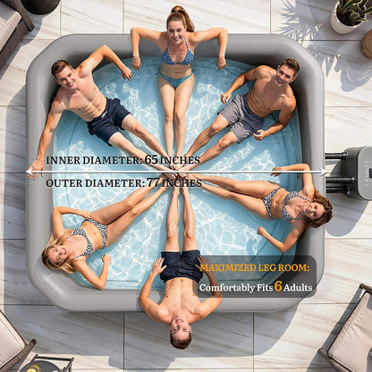 Premium 77-Inch Portable 6-Person Natural Stone Design Inflatable Square Hot Tub with 180 Massage Jets