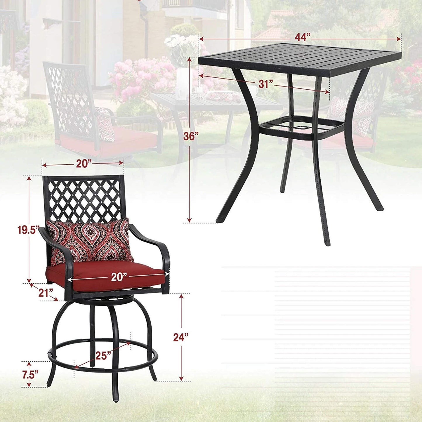 Alora Premium 6-Piece Bar Patio Furniture Set with Umbrella, Swivel Chairs, and Cushions