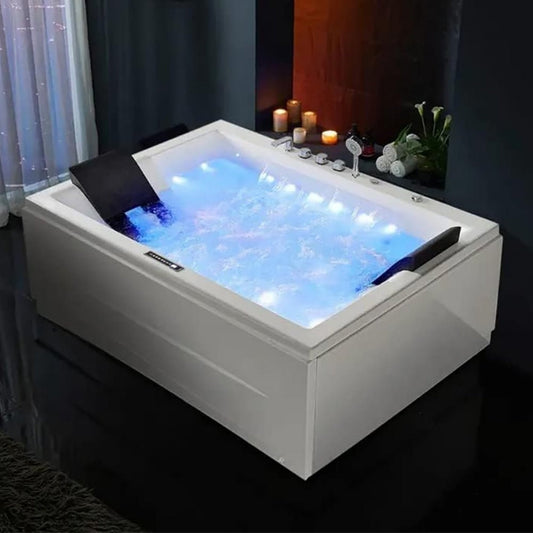 Alora 71-Inch Premium Modern Acrylic Soaking Bathtub With Bubble Jets And LED Lighting