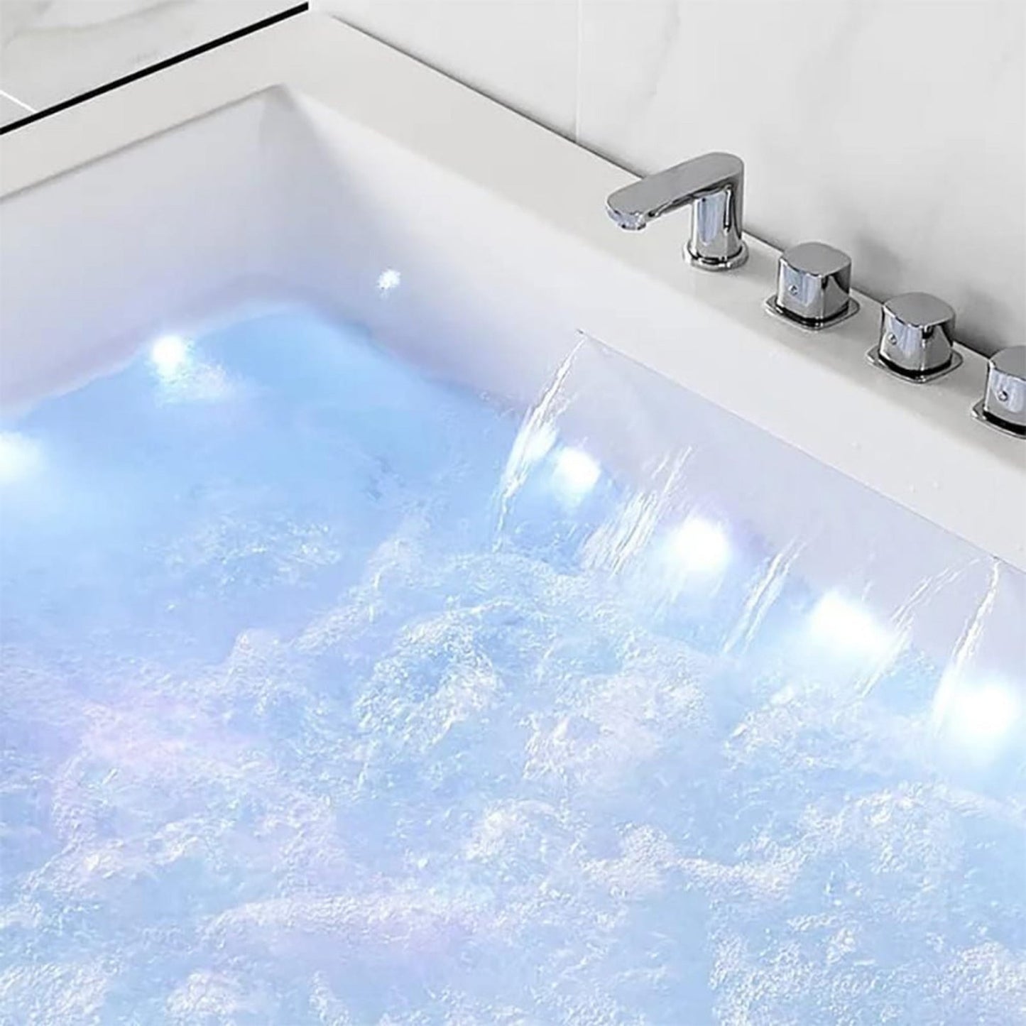 Alora 71-Inch Premium Modern Acrylic Soaking Bathtub With Bubble Jets And LED Lighting
