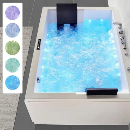 Alora 71-Inch Premium Modern Acrylic Soaking Bathtub With Bubble Jets And LED Lighting