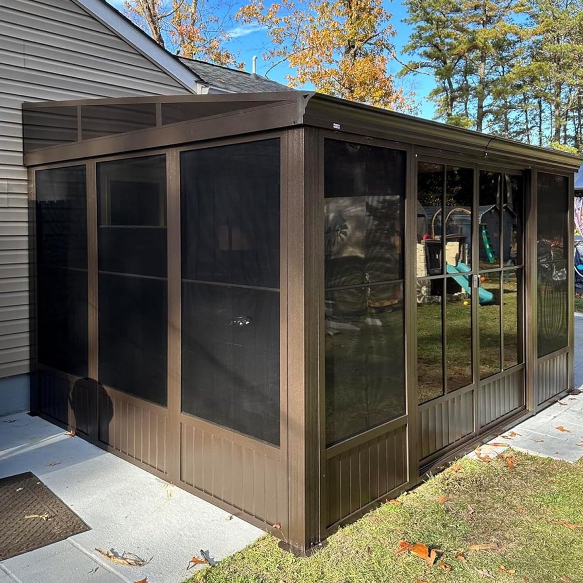 10' x 12' FT Alora Premium Against Wall Mounted Solarium Sunroom With Galvanized Steel Sloping Roof