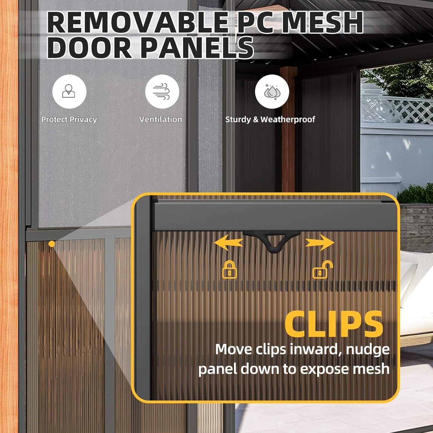 Alora Premium All-Season Outdoor Wood Grain Sunroom with Sliding Doors and Double Top Roof