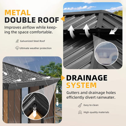 Alora Premium All-Season Outdoor Wood Grain Sunroom with Sliding Doors and Double Top Roof