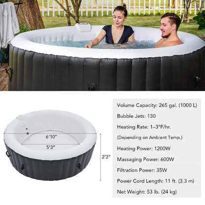 Premium Blow Up 6 Person Sauna Pool Hot Tub with 130 Jets, 7FT