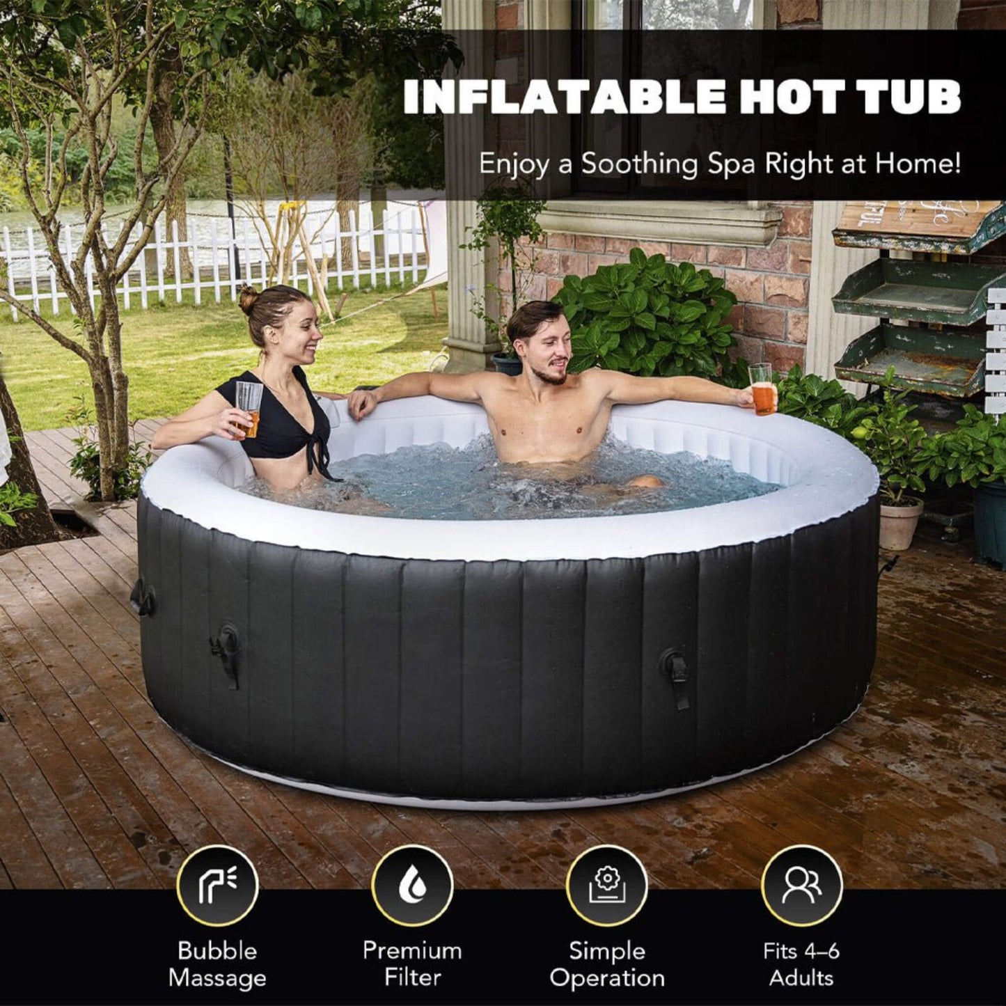 Premium Blow Up 6 Person Sauna Pool Hot Tub with 130 Jets, 7FT