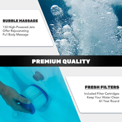 Premium Blow Up 6 Person Sauna Pool Hot Tub with 130 Jets, 7FT