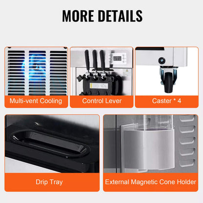 Premium Commercial 3-flavor Freestanding Soft Serve Ice Cream Machine Maker 21-31 L/H