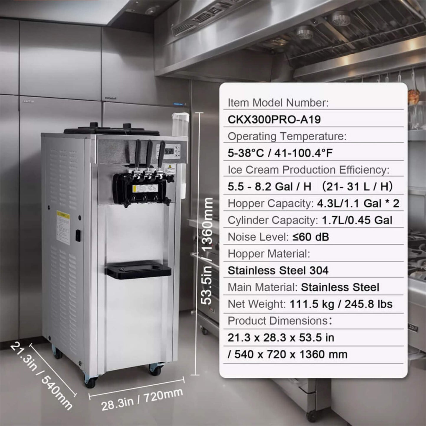 Premium Commercial 3-flavor Freestanding Soft Serve Ice Cream Machine Maker 21-31 L/H