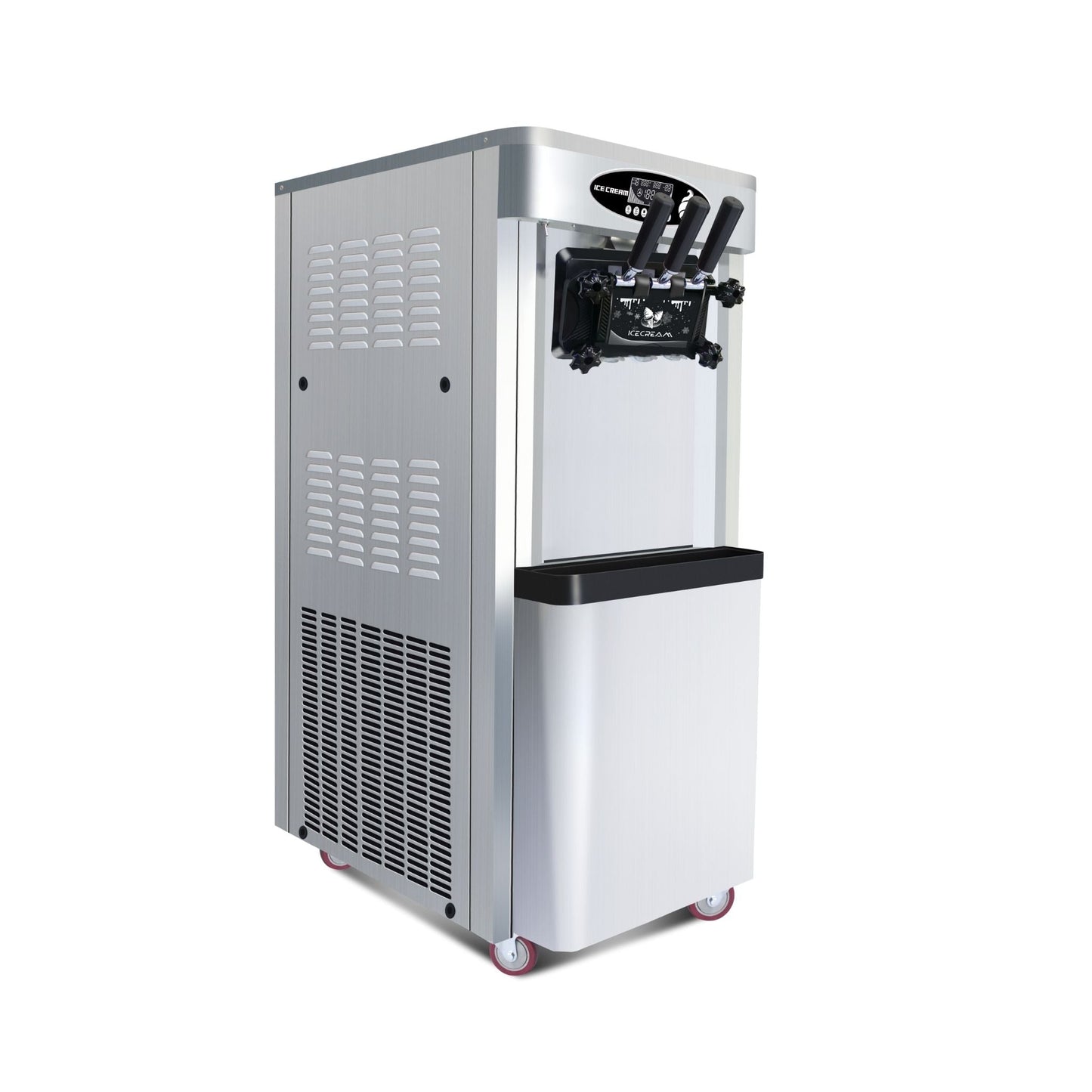 Premium Commercial Vertical 2000W 3-Flavor Soft Ice Cream Machine With Dual 6L Hoppers, 25-30 L/H