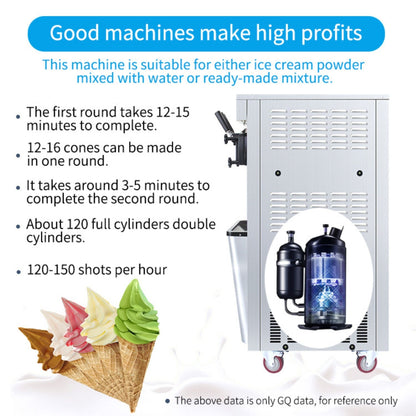 Premium Commercial Vertical 2000W 3-Flavor Soft Ice Cream Machine With Dual 6L Hoppers, 25-30 L/H