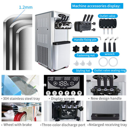 Premium Commercial Vertical 2000W 3-Flavor Soft Ice Cream Machine With Dual 6L Hoppers, 25-30 L/H