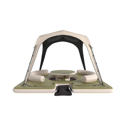 11FT x 11FT Premium Floating Dock Lounge with with Ladder, Double Seats, Table, and Canopy